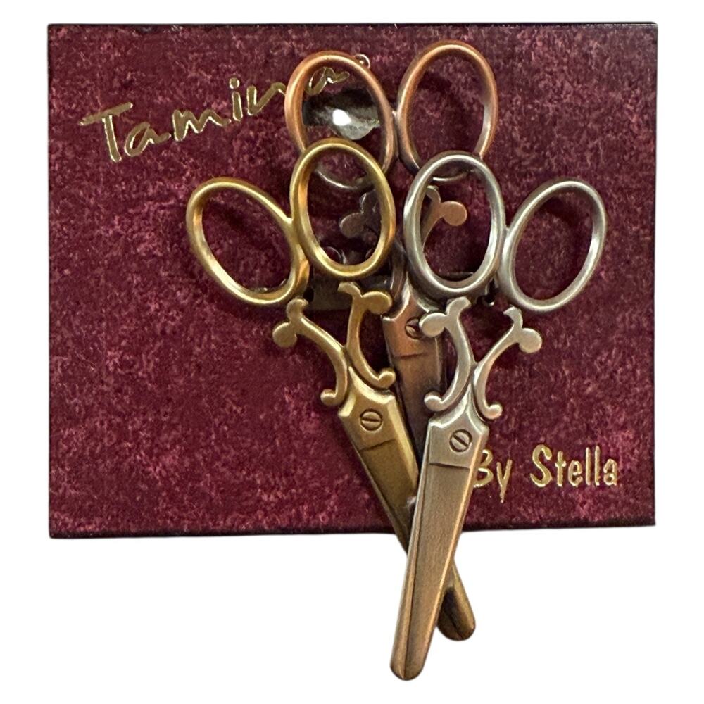 Wholesale Bulk Lot 12 Gold Silver Copper Tone Sewing Scissors Brooches Pins